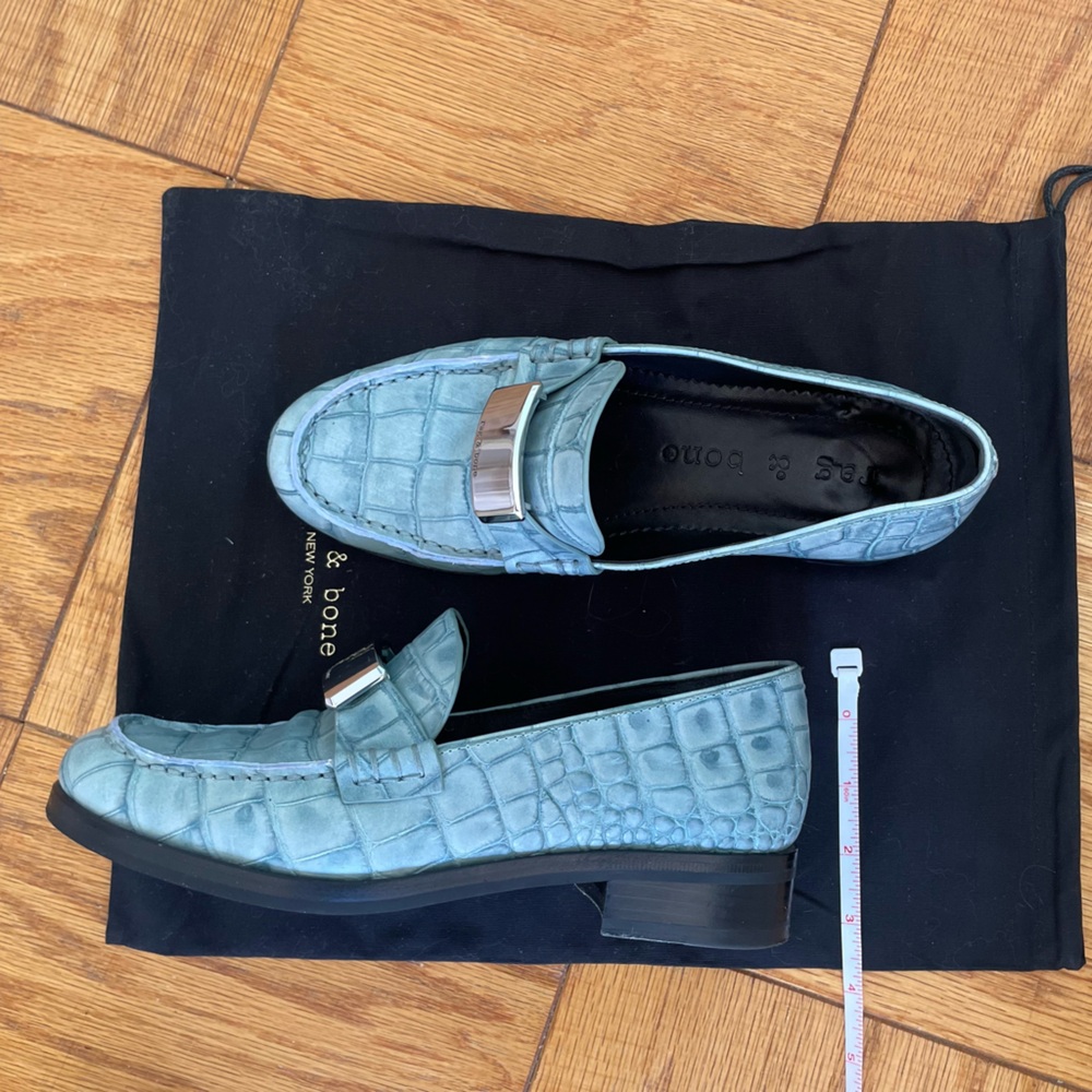 rag and bone loafers in light blue leather with silver buckle and black … - Picture 9 of 16